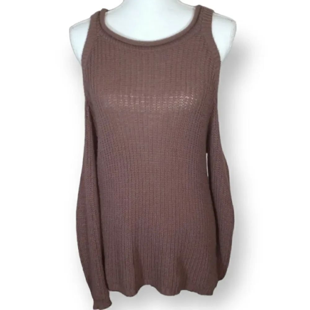 CHARLOTTE RUSSE TAUPE/PURPLE COLD SHOULDER SWEATER SZ.S GUC